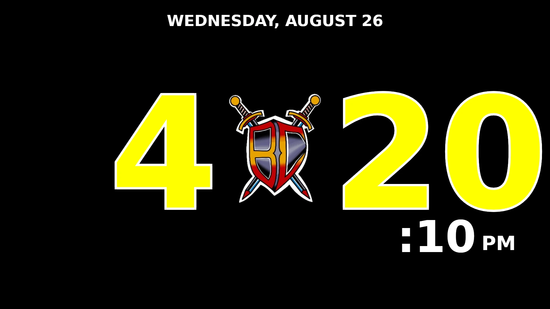 PlungeOps gym timer branded for BC Jiu Jitsu — black background, yellow digits and the club crest